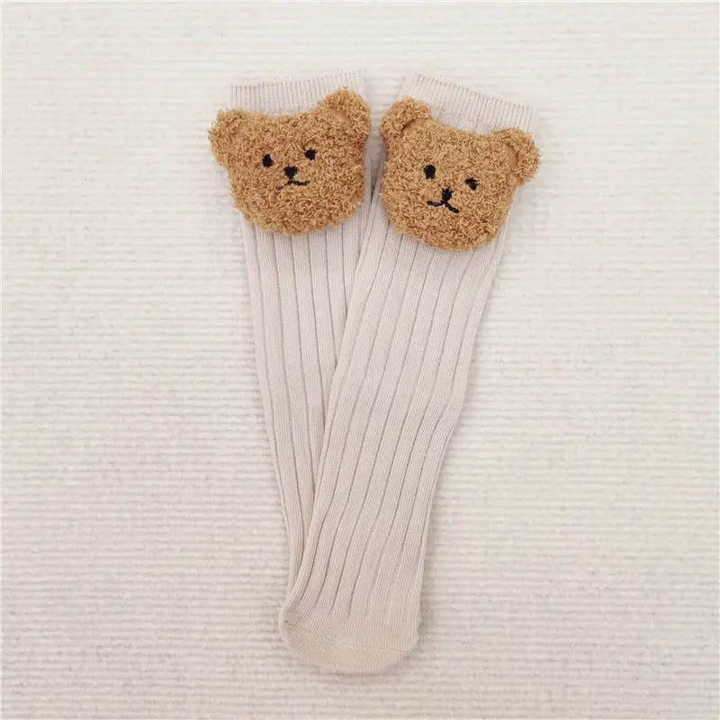 Cute Bear Head Long Socks for Boys Girls Warm Black - Image 4