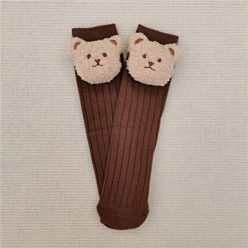 Cute Bear Head Long Socks for Boys Girls Warm Black - Image 5