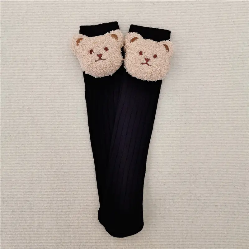 Cute Bear Head Long Socks for Boys Girls Warm Black - Image 7