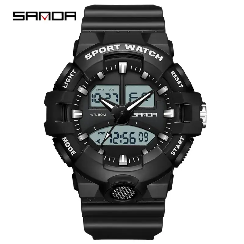 Sanda Black Sport Watch with 24/6 Digital Display - Image 9