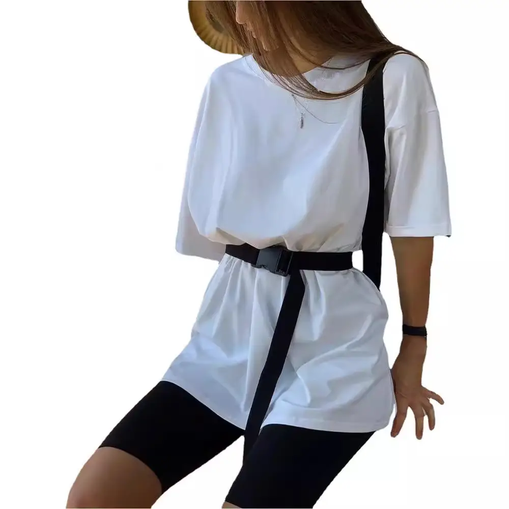 Women's 2-Piece White Belted Sports Suit with Capri Pants