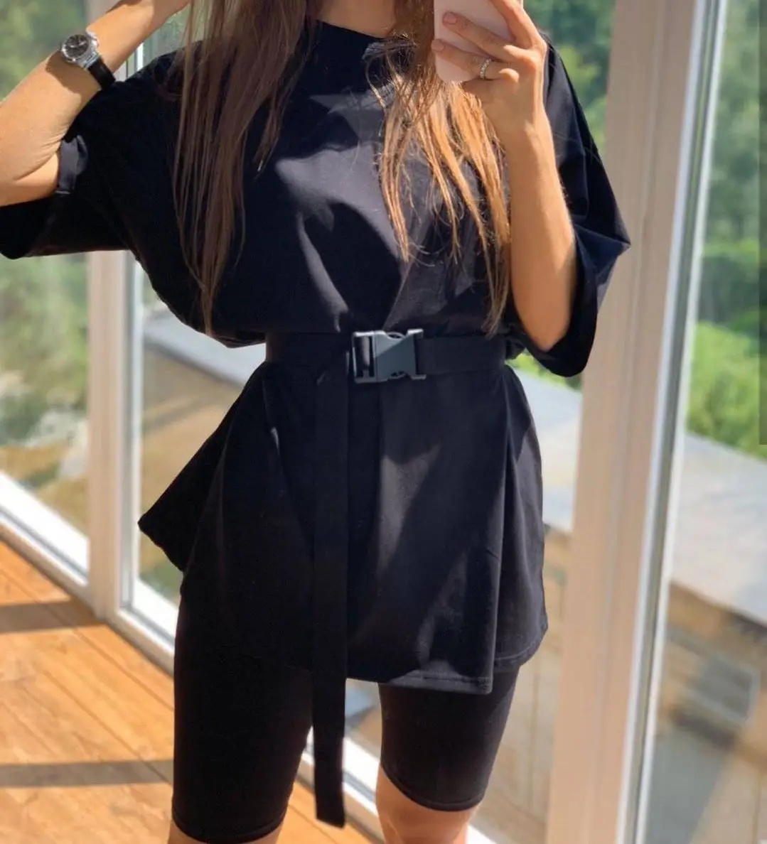 Women's 2-Piece White Belted Sports Suit with Capri Pants