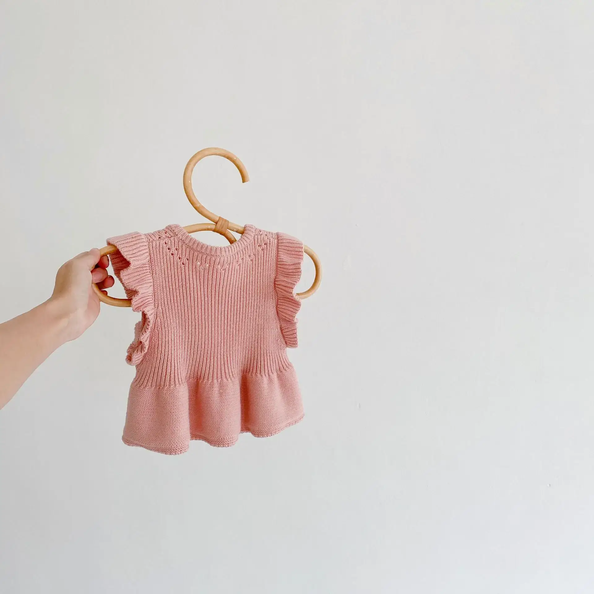 Pink Knitted Baby Sweater with Flying Sleeves - Image 4