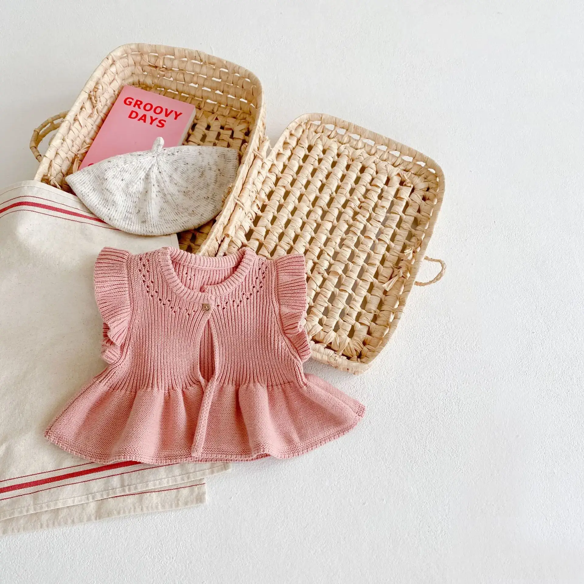 Pink Knitted Baby Sweater with Flying Sleeves - Image 5