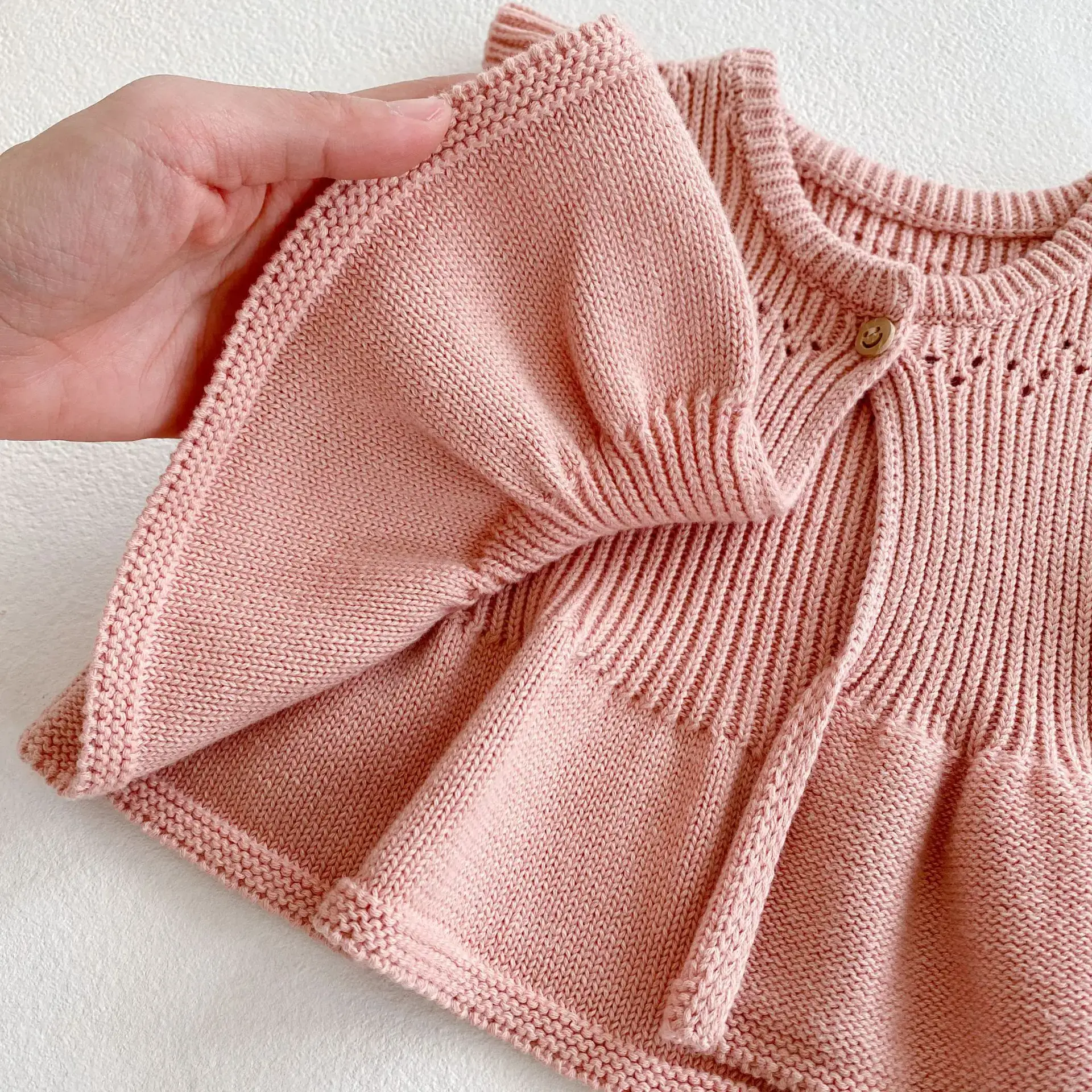 Pink Knitted Baby Sweater with Flying Sleeves - Image 6