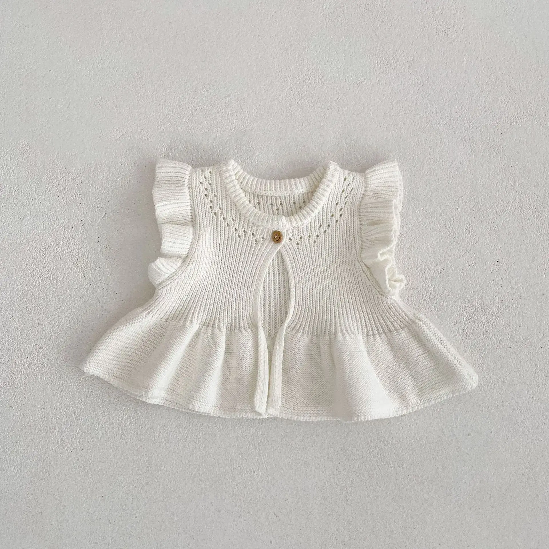 Pink Knitted Baby Sweater with Flying Sleeves - Image 2