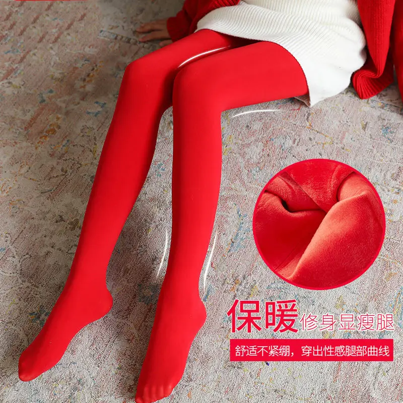 Red Thick Fleece Leggings for Women Plus Size Winter Wedding - Image 3