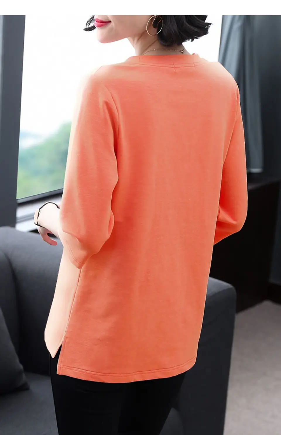 Plus Size Women's Black Three Quarter Sleeve Top T-Shirt — feature 10