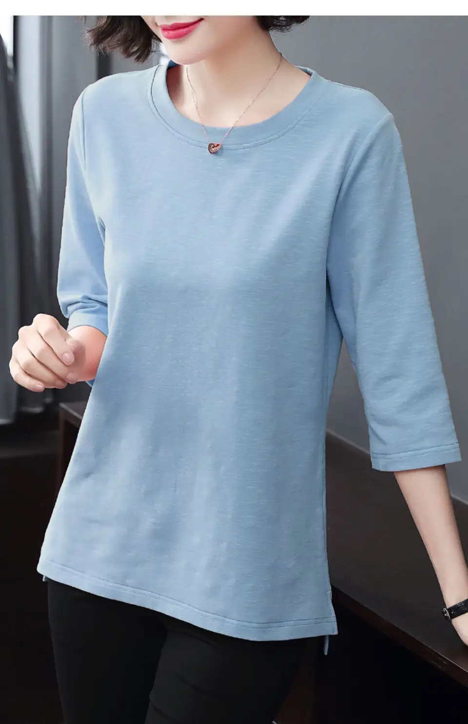 Plus Size Women's Black Three Quarter Sleeve Top T-Shirt — feature 12