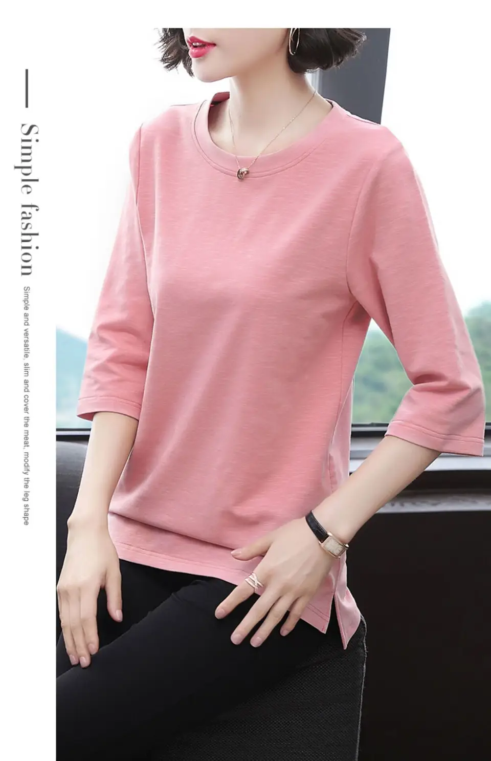 Plus Size Women's Black Three Quarter Sleeve Top T-Shirt — feature 14