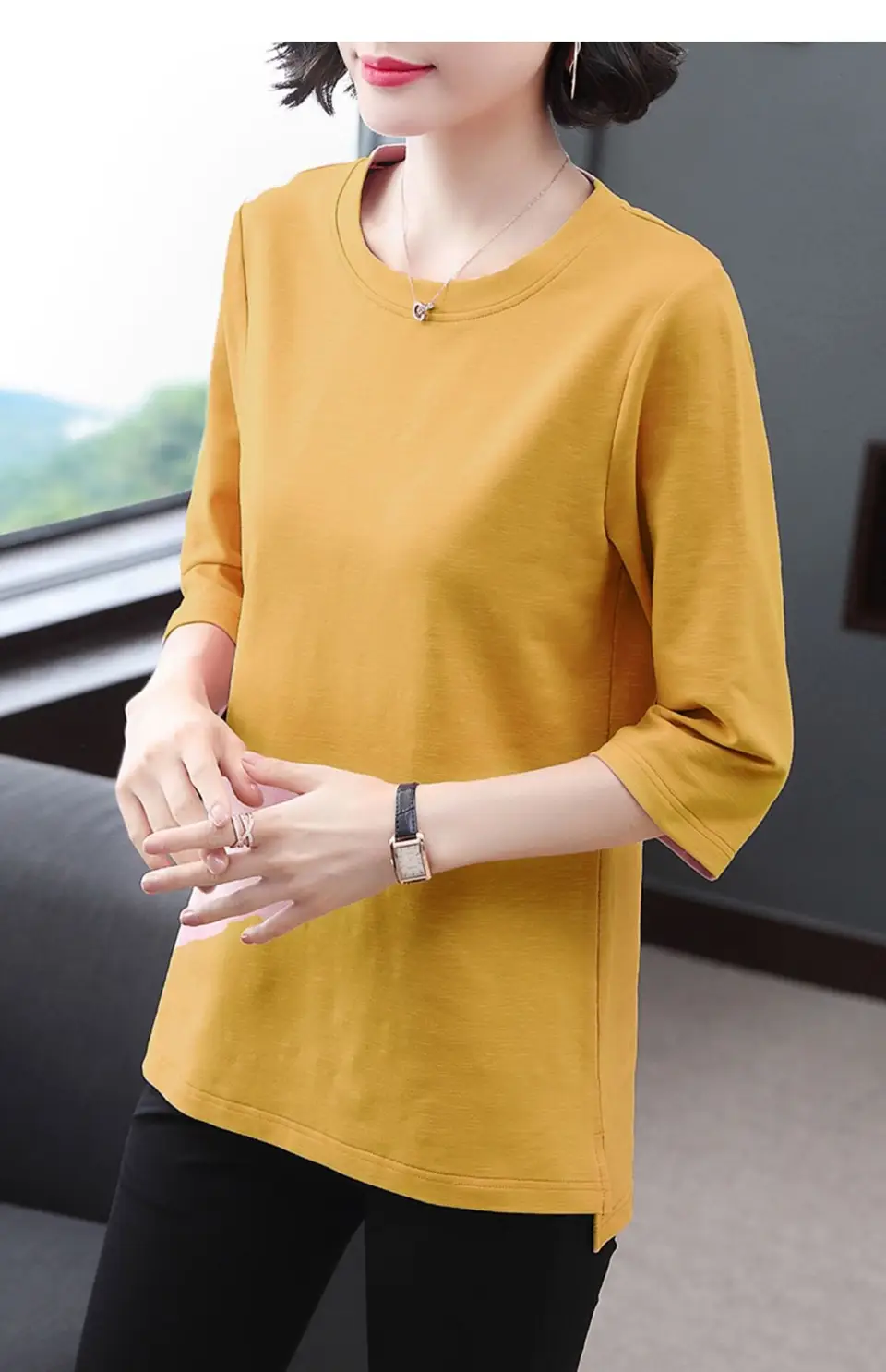 Plus Size Women's Black Three Quarter Sleeve Top T-Shirt — feature 16
