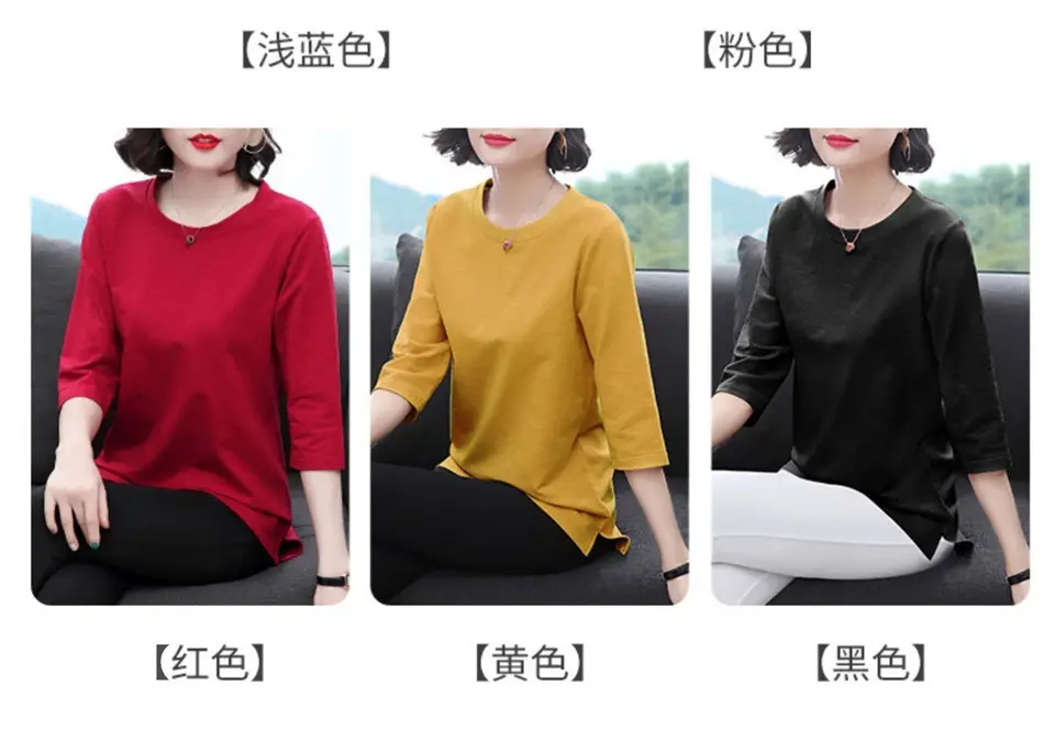 Plus Size Women's Black Three Quarter Sleeve Top T-Shirt — feature 6