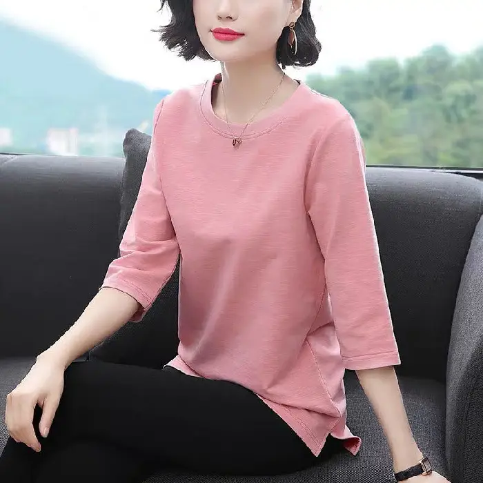 Plus Size Women's Black Three Quarter Sleeve Top T-Shirt - Image 2