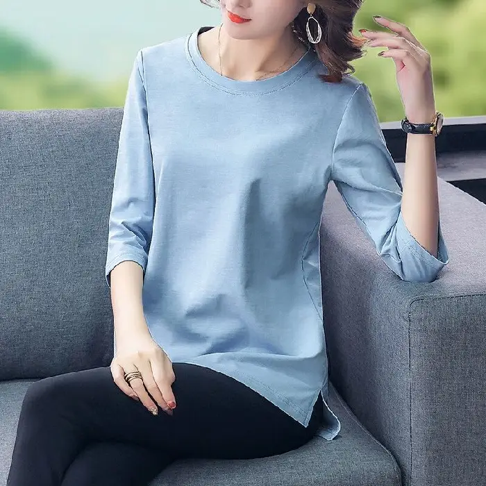 Plus Size Women's Black Three Quarter Sleeve Top T-Shirt - Image 3