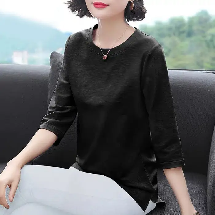 Plus Size Women's Black Three Quarter Sleeve Top T-Shirt - Image 6