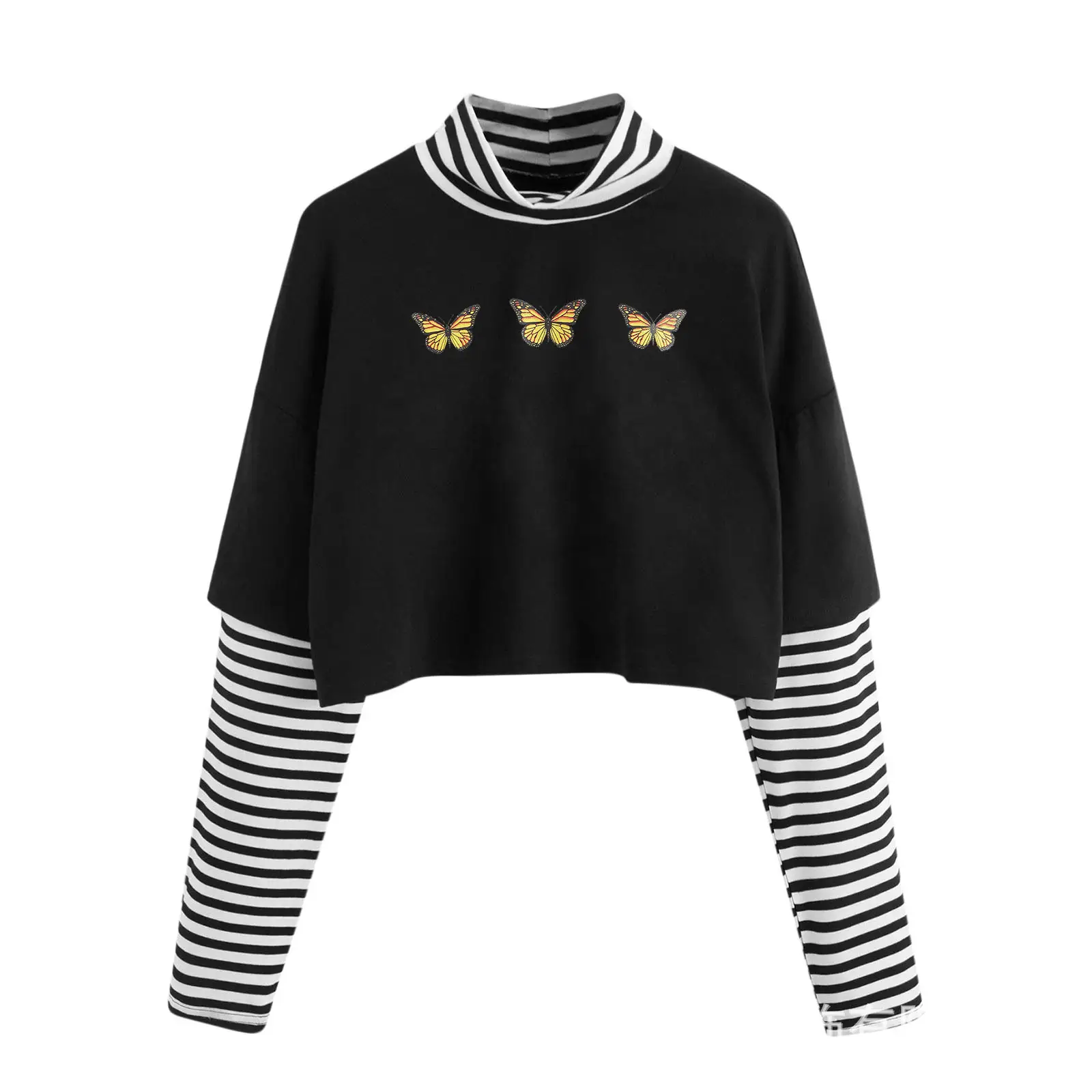 Black Sunflower Print Long Sleeve Turtleneck Sweatshirt - Image 3