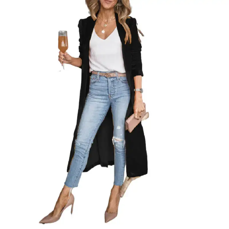 Women Long Velvet Coat Gold Stretch Loose Winter Coat