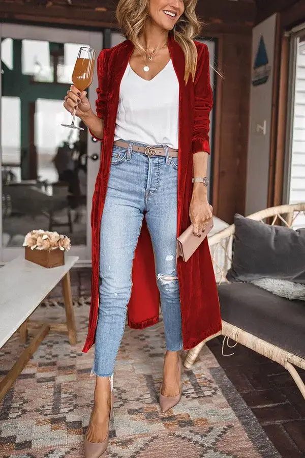 Women Long Velvet Coat Gold Stretch Loose Winter Coat — feature 17