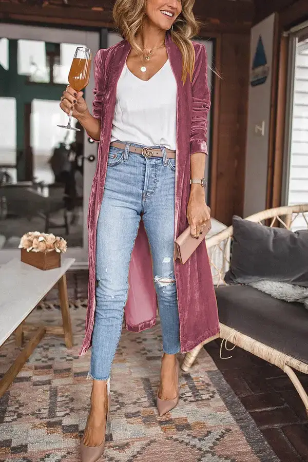 Women Long Velvet Coat Gold Stretch Loose Winter Coat — feature 18