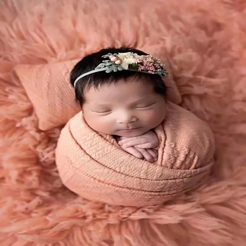 Newborn Baby Photo Wrap Pillow Cover Orange Knitted - Image 23