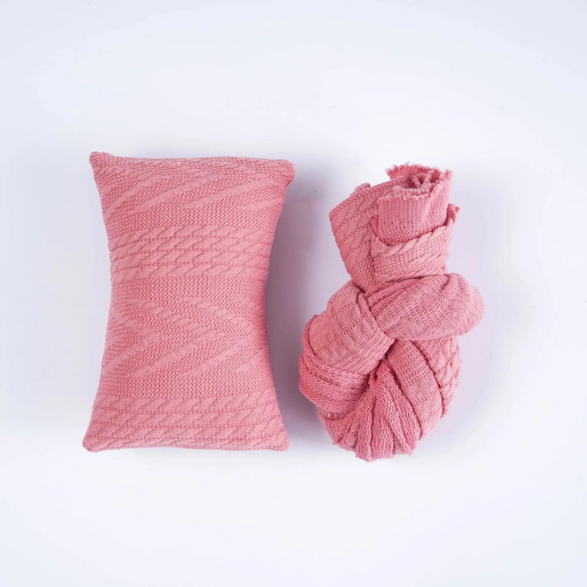 Newborn Baby Photo Wrap Pillow Cover Orange Knitted - Image 9