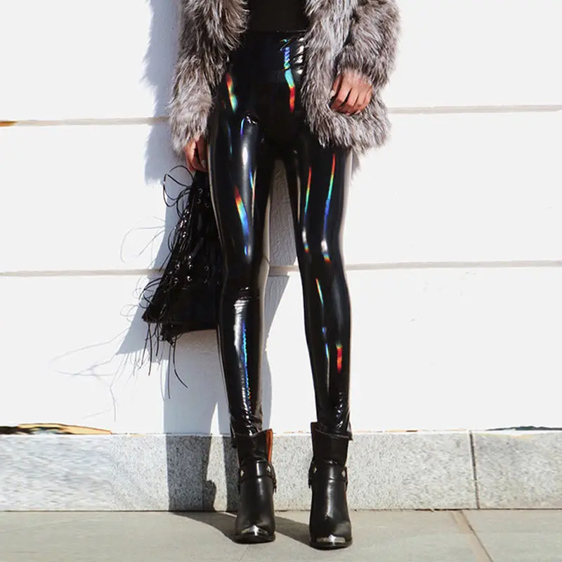Red Glossy Mirror Leather Pants for Women