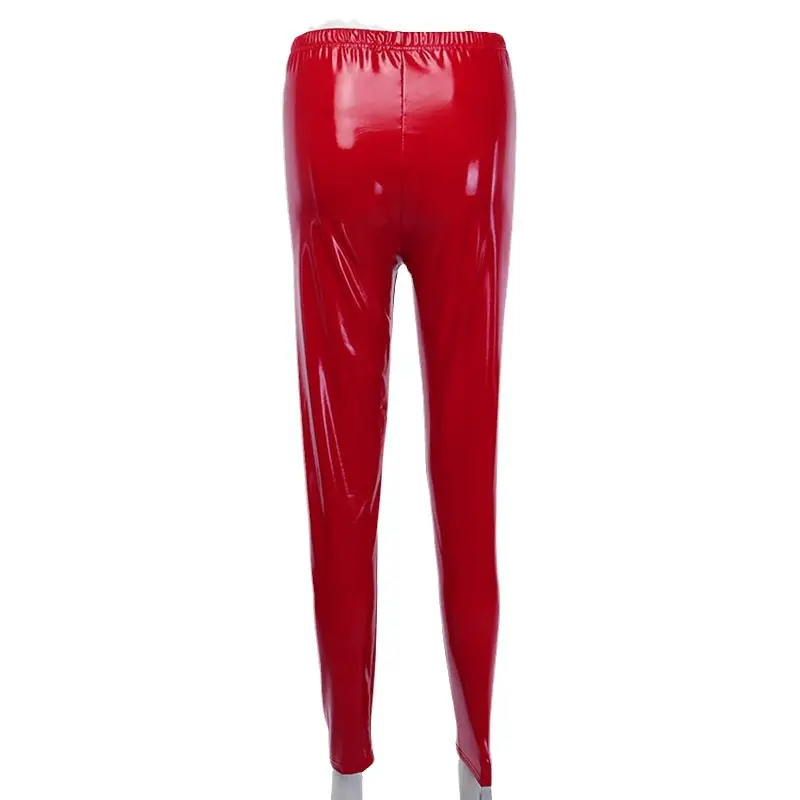 Red Glossy Mirror Leather Pants for Women