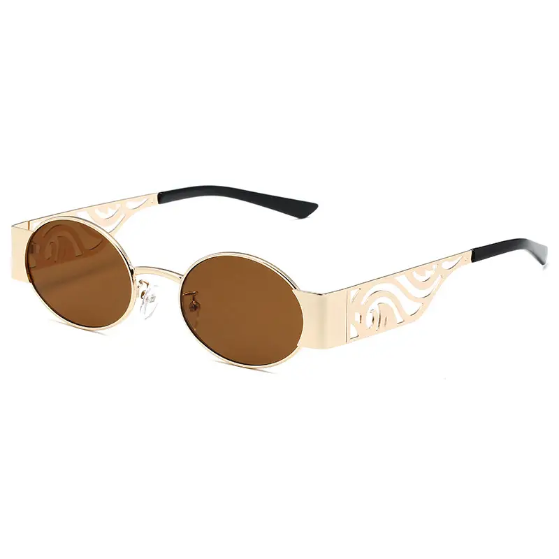 Punk Round Frame Sunglasses for Men Women Metal Hollow Temple