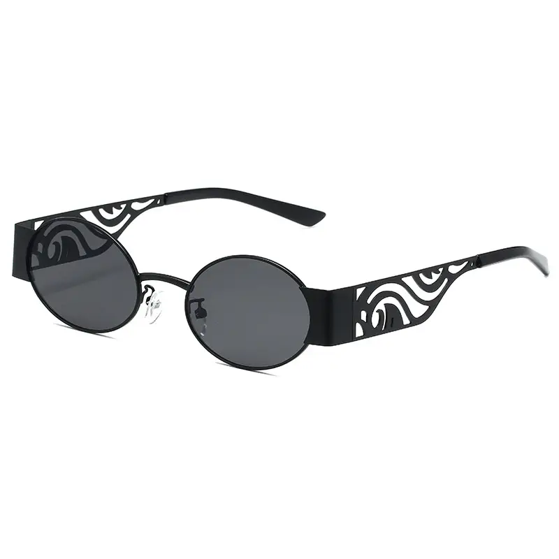 Punk Round Frame Sunglasses for Men Women Metal Hollow Temple