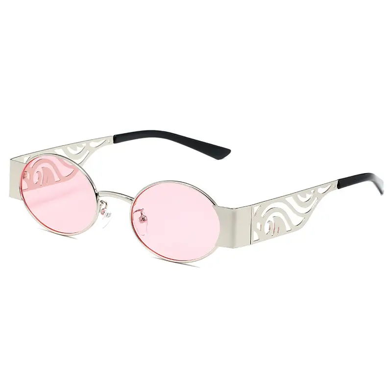 Punk Round Frame Sunglasses for Men Women Metal Hollow Temple