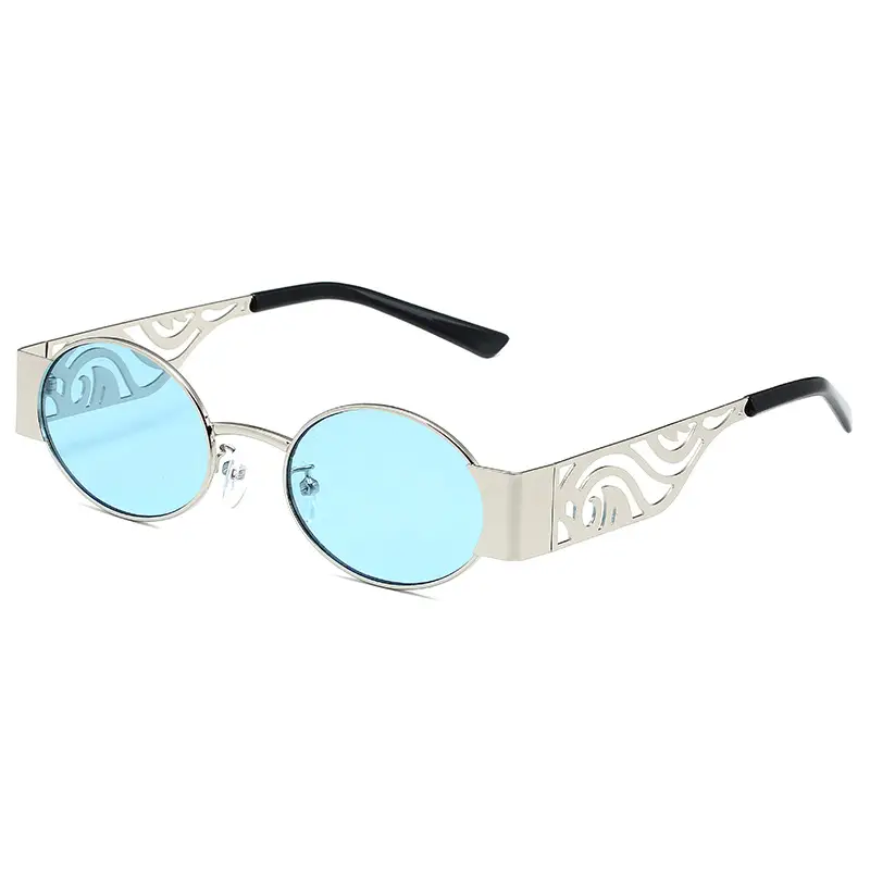 Punk Round Frame Sunglasses for Men Women Metal Hollow Temple