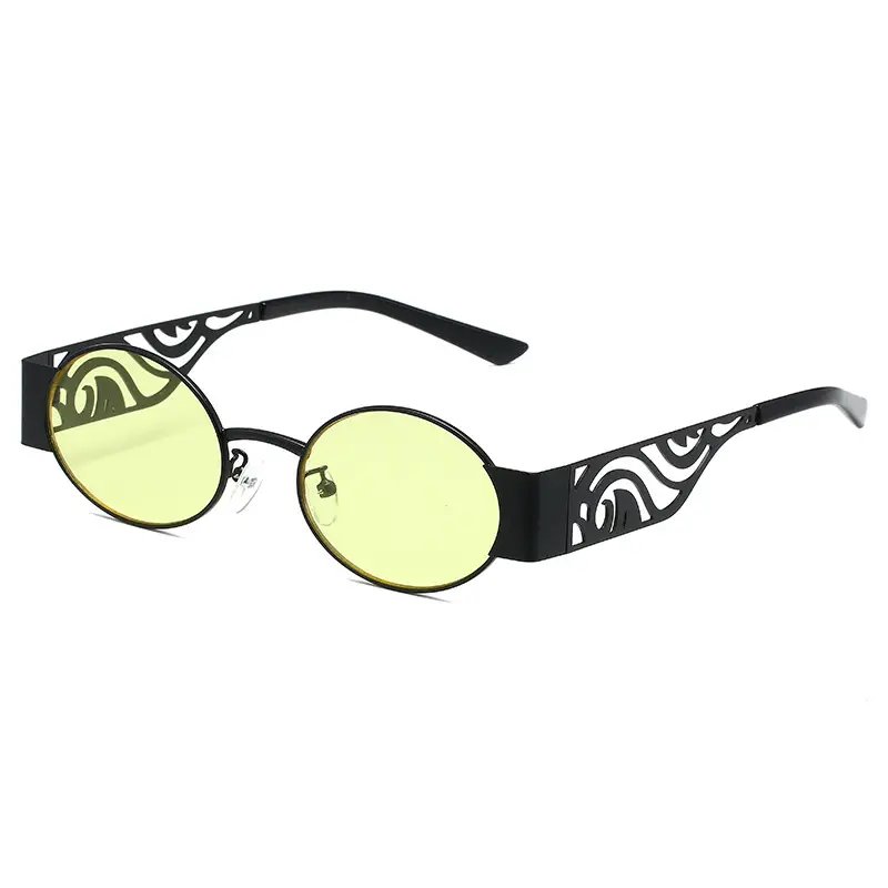 Punk Round Frame Sunglasses for Men Women Metal Hollow Temple