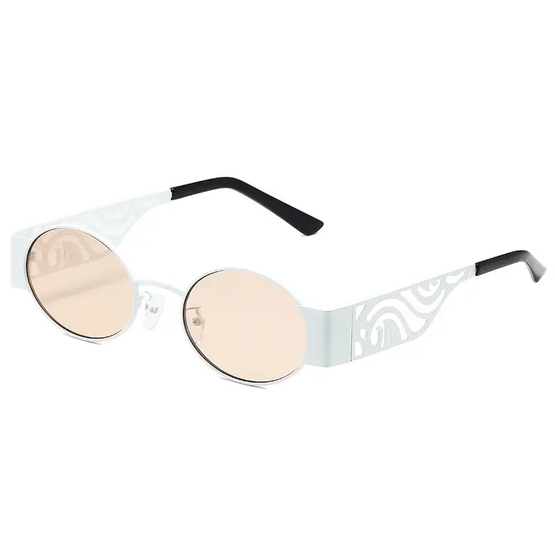 Punk Round Frame Sunglasses for Men Women Metal Hollow Temple