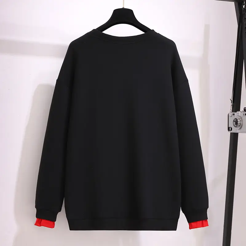Women Red Sequin Sweatshirt Plus Size Loose Fit - Image 4