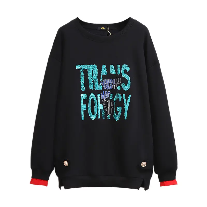 Women Red Sequin Sweatshirt Plus Size Loose Fit - Image 5