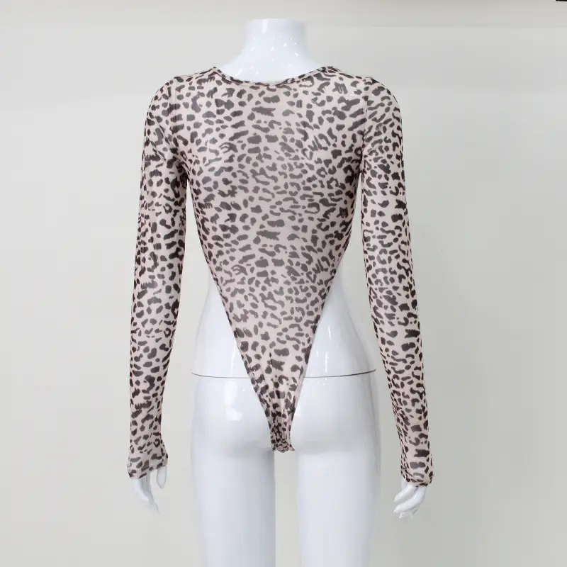 Sexy Mesh Leopard Print Long Sleeve Hot Girl Top — feature 10