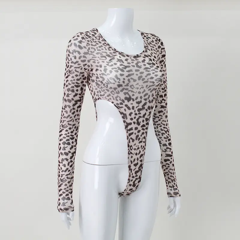 Sexy Mesh Leopard Print Long Sleeve Hot Girl Top — feature 11