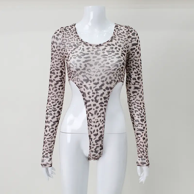Sexy Mesh Leopard Print Long Sleeve Hot Girl Top — feature 9