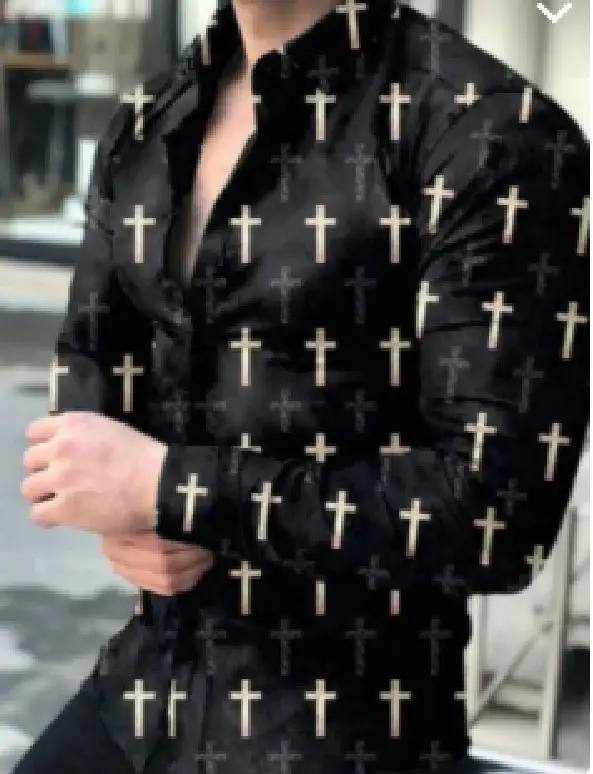 Men Printed Long Sleeve Shirt with Cross Design