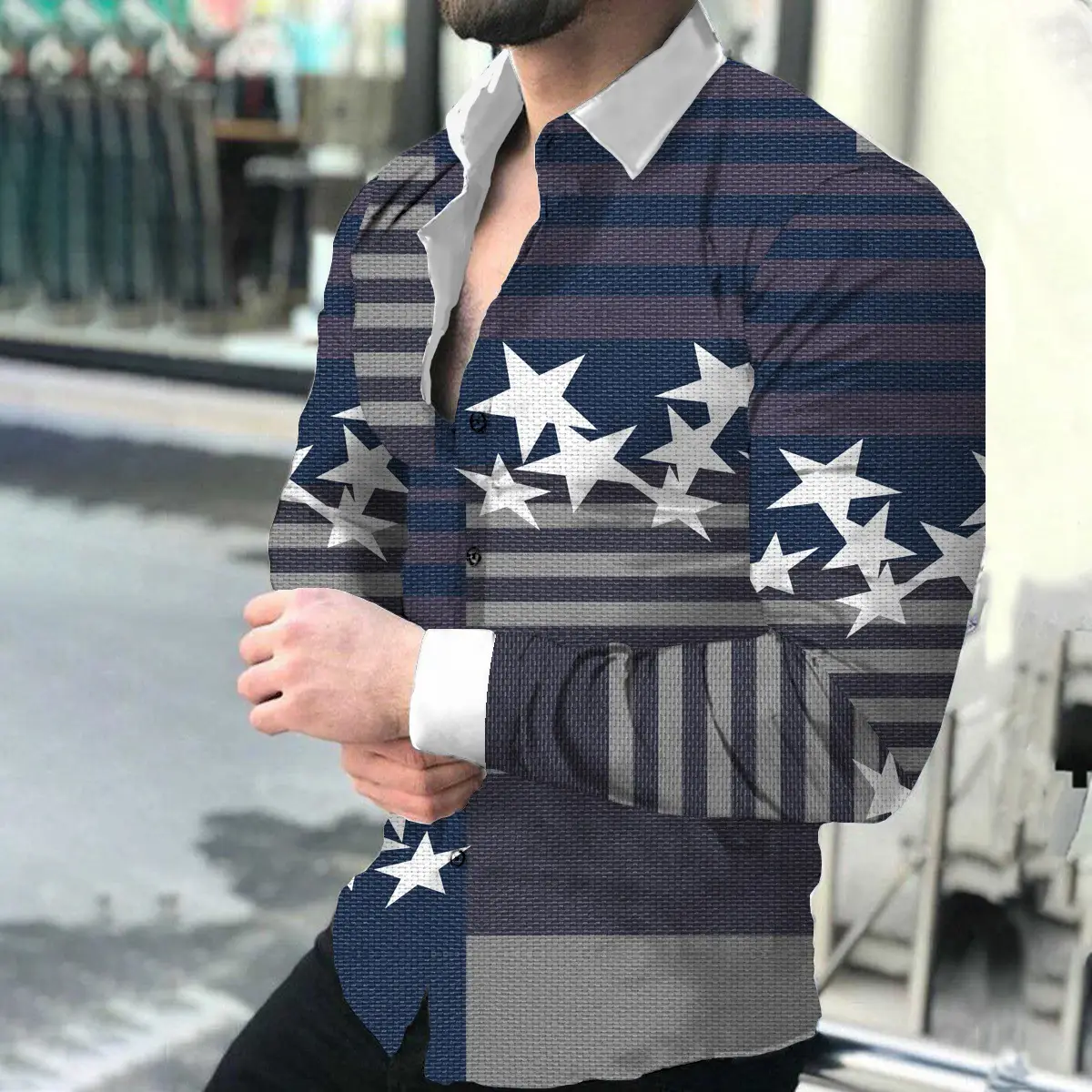 Men Printed Long Sleeve Shirt with Cross Design