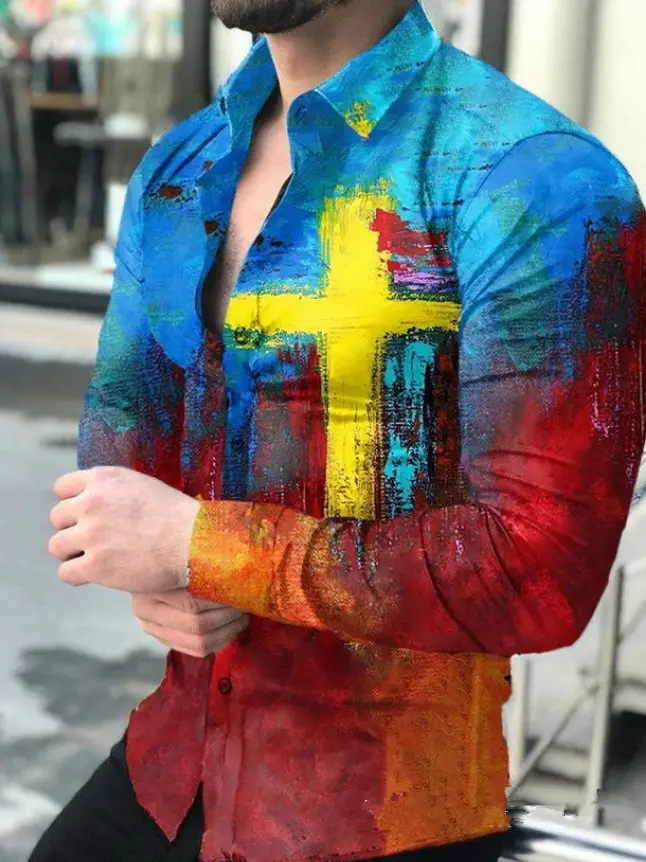 Men Printed Long Sleeve Shirt with Cross Design