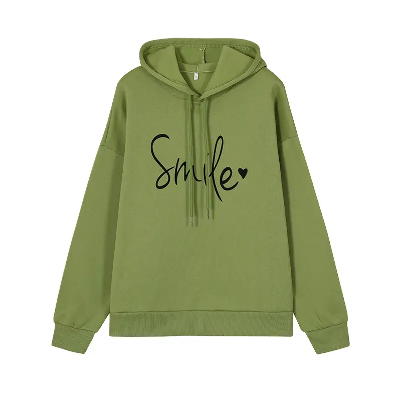 Green Printed Hoodie with "Smile" Text - Image 2