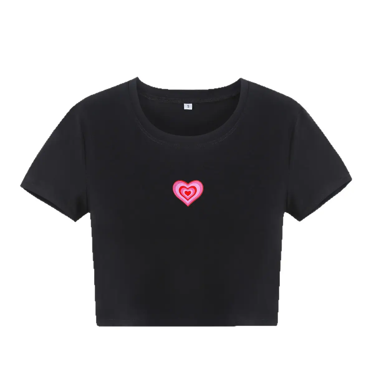 Black Heart Printed Round Neck T-Shirt for Women - Image 9