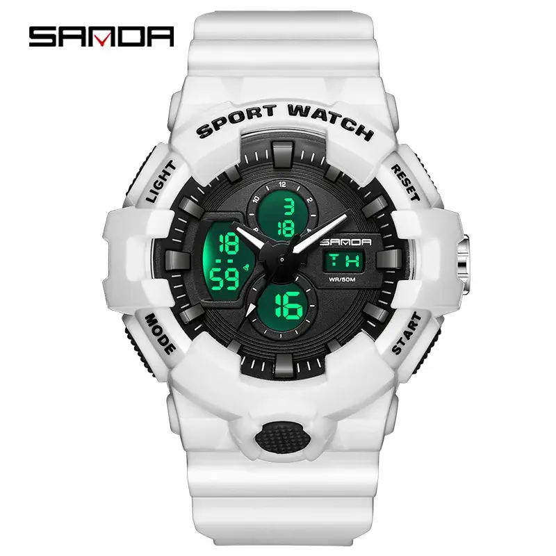 Sanda's Dual Display Sports Watch White Waterproof