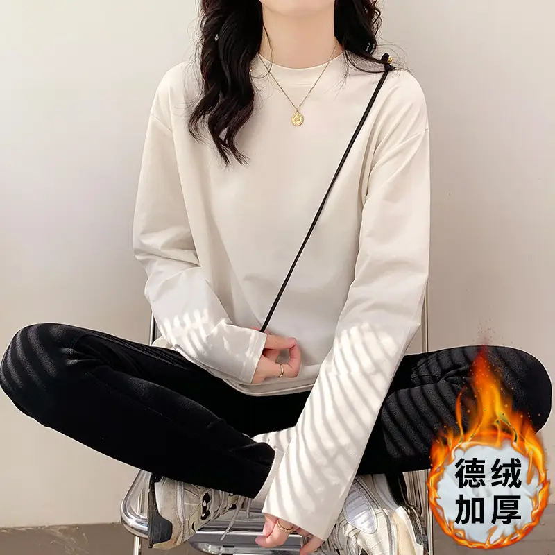 Wholesale Velvet White Long Sleeve Women's T-Shirt - Image 8