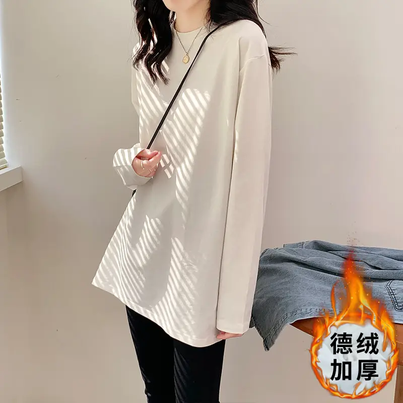 Wholesale Velvet White Long Sleeve Women's T-Shirt - Image 9