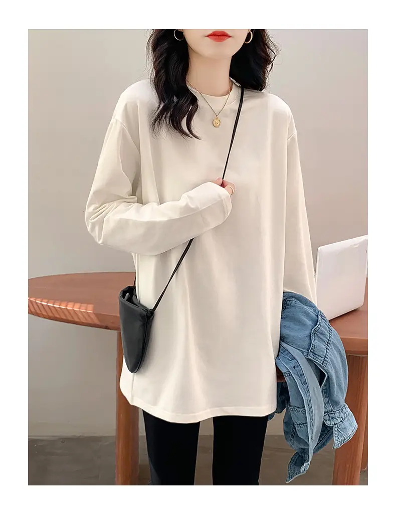 Wholesale Velvet White Long Sleeve Women's T-Shirt — feature 1