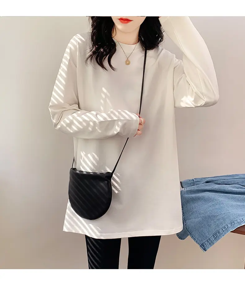 Wholesale Velvet White Long Sleeve Women's T-Shirt — feature 5