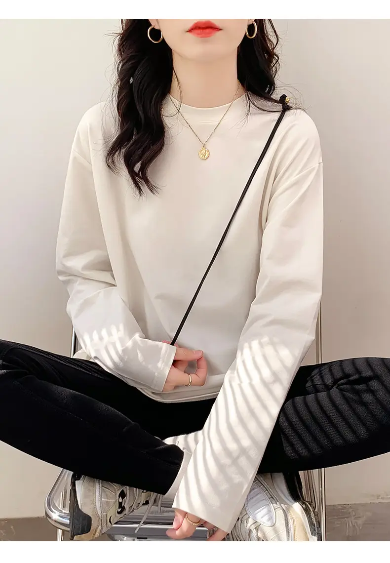 Wholesale Velvet White Long Sleeve Women's T-Shirt — feature 7