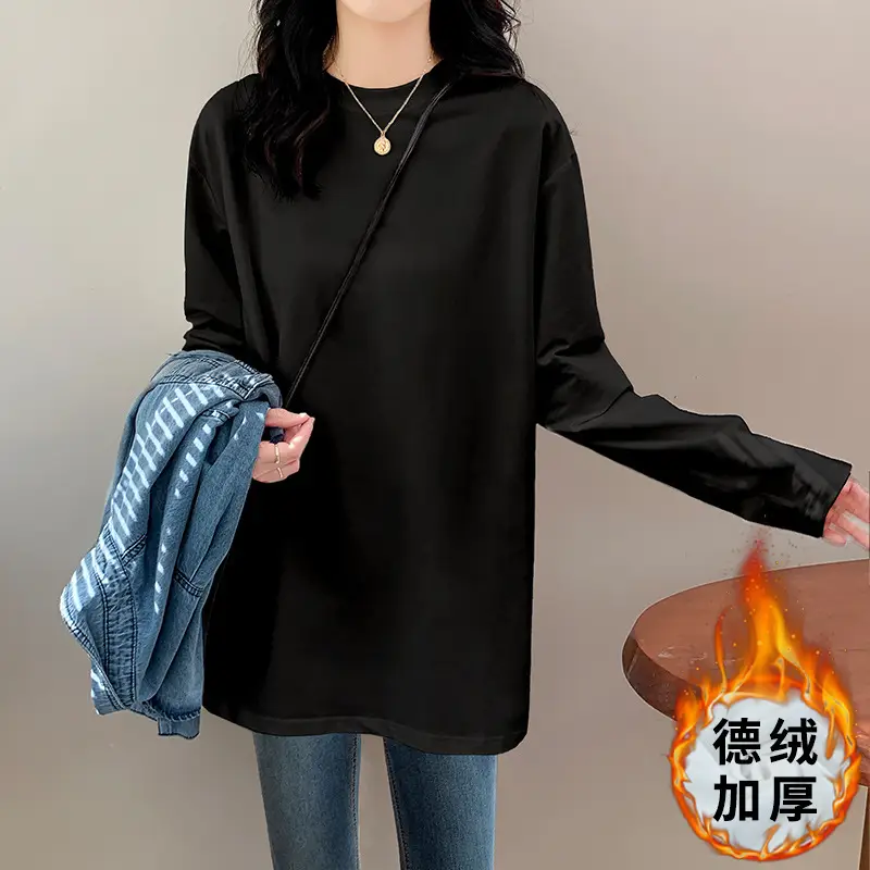 Wholesale Velvet White Long Sleeve Women's T-Shirt - Image 2